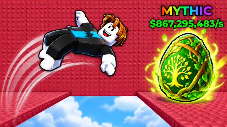 A player carrying a glowing vine-wrapped egg away from a gray T-Rex guardian across grassy biome blocks under a rainbow.